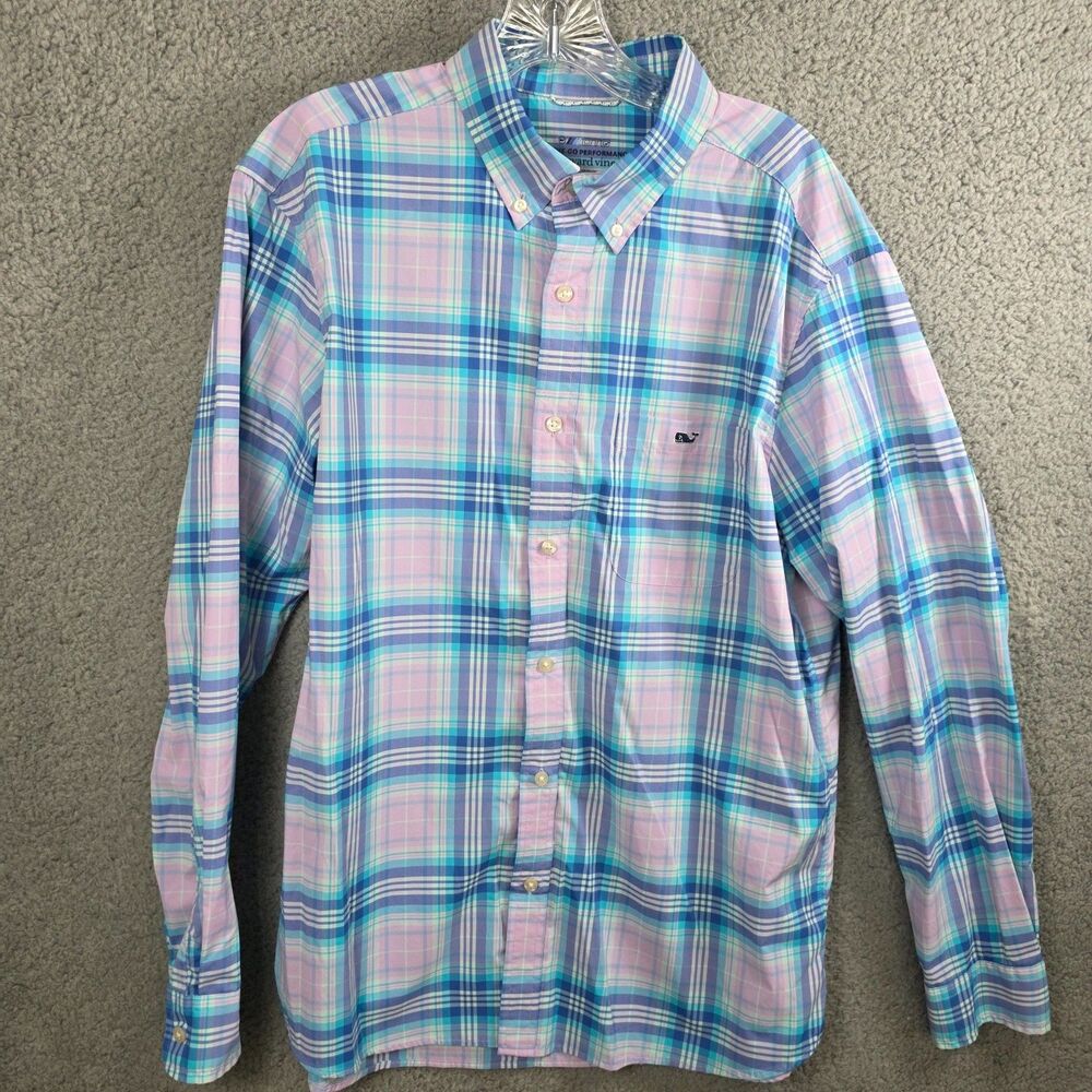 Vineyard Vines Men's Long Sleeve Plaid OTG On-The-Go Performance Shirt Size L